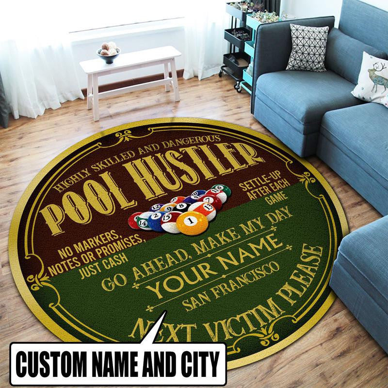 Personalized Pool Hustler Living Room Round Mat Circle Rug