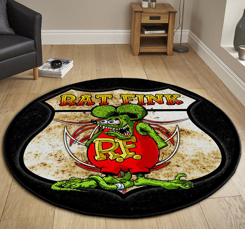 Route 66 Hot Rod Round Mat Round Floor Mat Room Rugs Carpet Outdoor Rug Washable Rugs