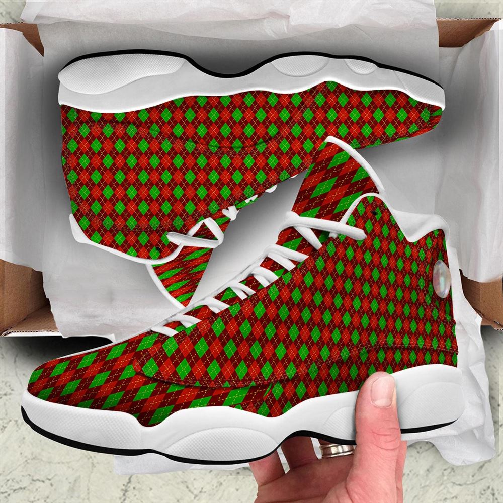 Christmas Basketball Shoes, Christmas Argyle Red And Green Print Jd13 Shoes For Men Women, Christmas Fashion Shoes