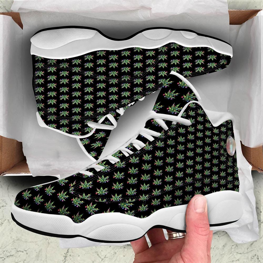 Christmas Basketball Shoes, Pot Leaf Christmas Print Pattern Jd13 Shoes For Men Women, Christmas Fashion Shoes