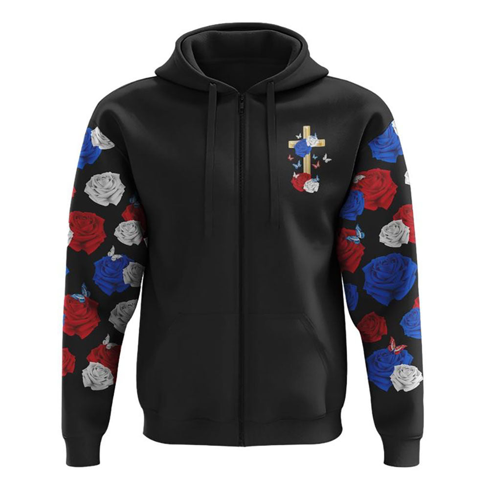 Faith Hope Love Red White Blue Rose All Over Print 3D Hoodie, Christian Hoodie, Christian Sweatshirt, Bible Verse Shirt