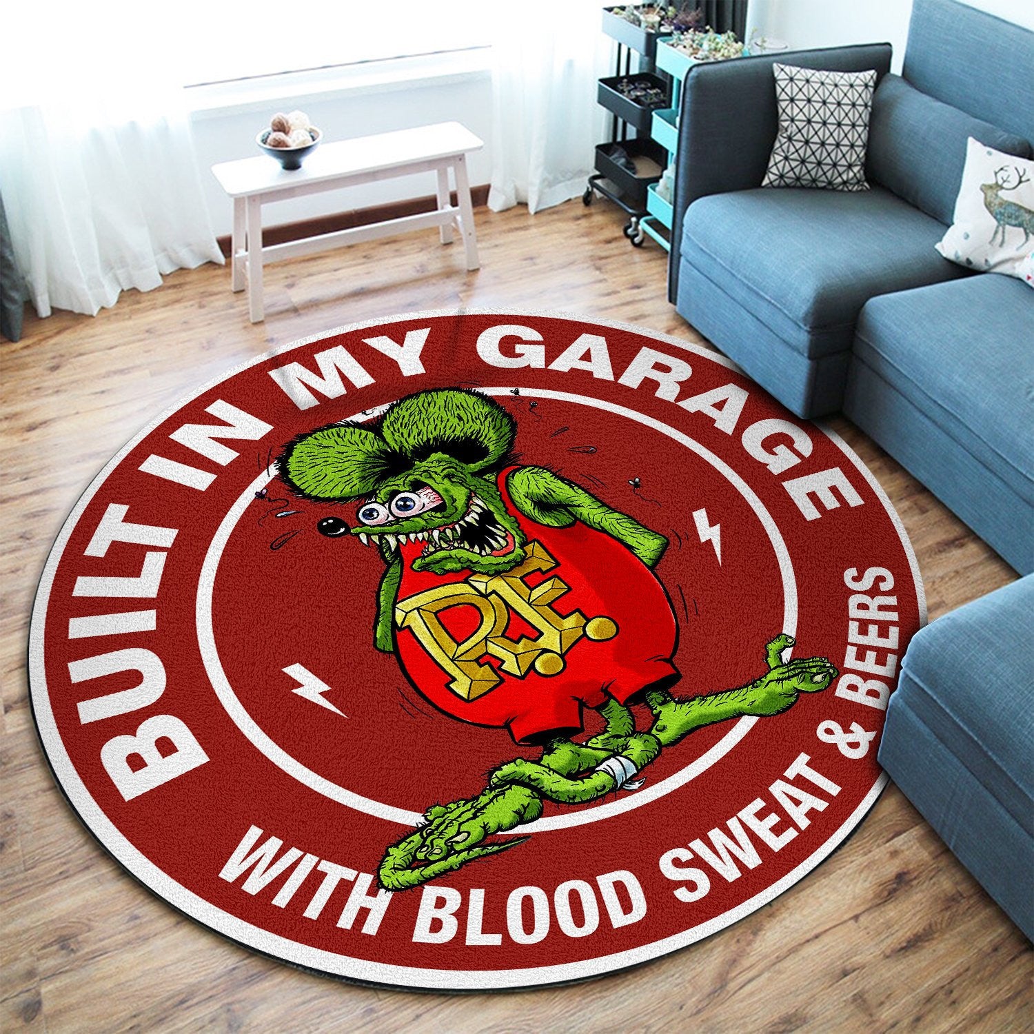 Rat Fink Hot Rod Built In My Garage Round Mat Round Floor Mat Room Rugs Carpet Outdoor Rug Washable Rugs