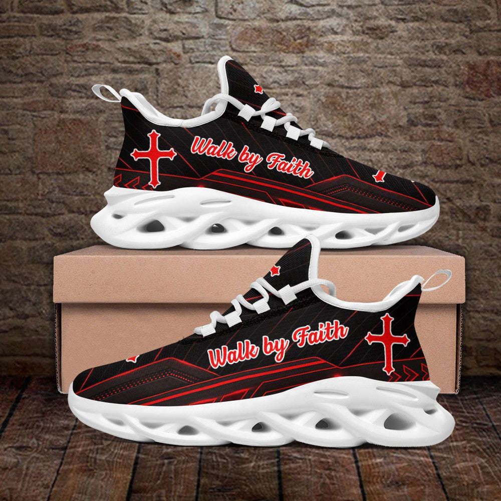 Christian Best Running Shoes, Red Jesus Walk By Faith Running Christ Sneakers Max Soul Shoes For Men And Women, Jesus Fashion Shoes