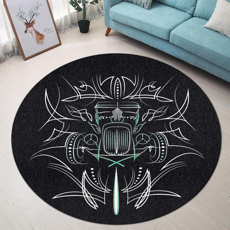 Pinstripe Hot Rod Rat Rod Round Mat Round Floor Mat Room Rugs Carpet Outdoor Rug Washable Rugs