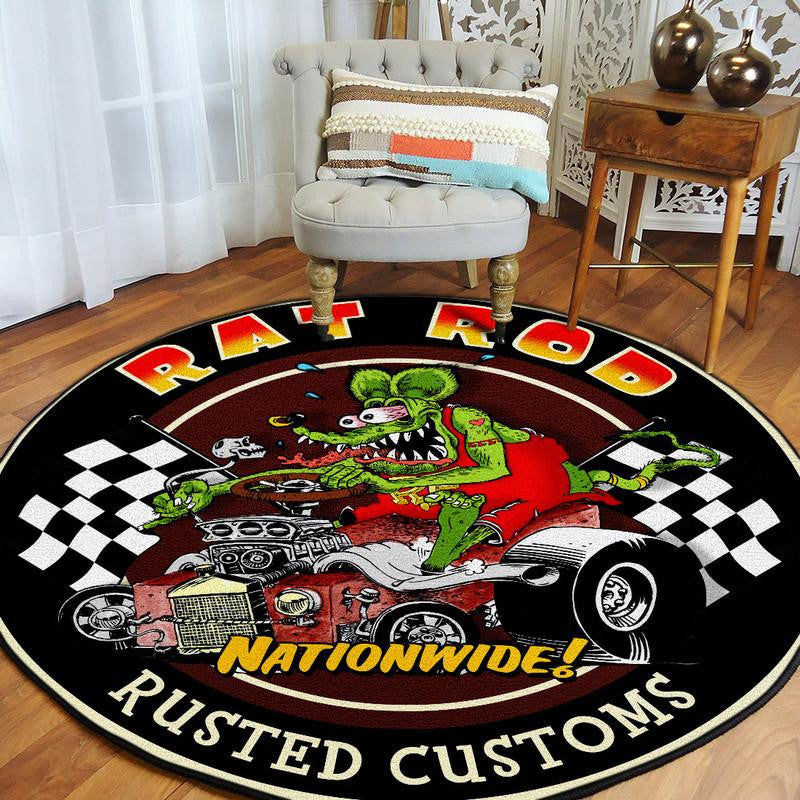 Rat Rod Rusted Customs Round Mat Round Floor Mat Room Rugs Carpet Outdoor Rug Washable Rugs