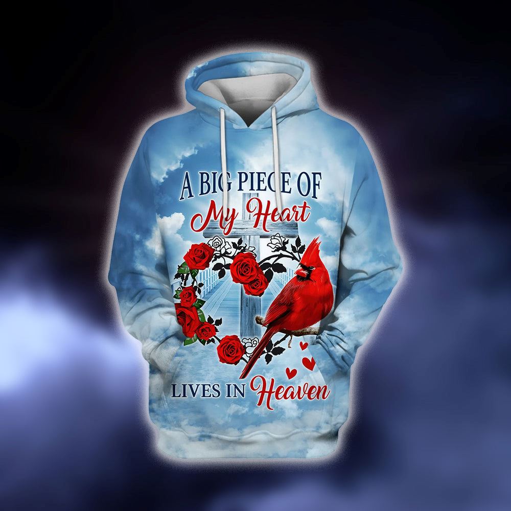 Cardinal A Big Piece Of My Heart Lives In Heaven 3D Hoodies Men & Women, God 3D Printed Hoodie, Christian Apparel Hoodies