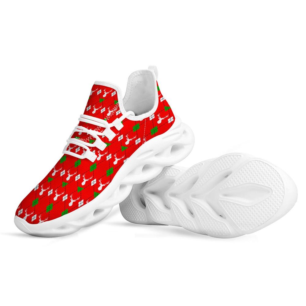 Deer Argyle Christmas Print Pattern White Max Soul Shoes For Men Women, Best Running Sneaker, Christmas Shoes, Winter Fashion Shoes