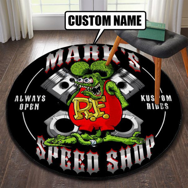 Personalized Hot Rod Round Mat Round Floor Mat Room Rugs Carpet Outdoor Rug Washable Rugs