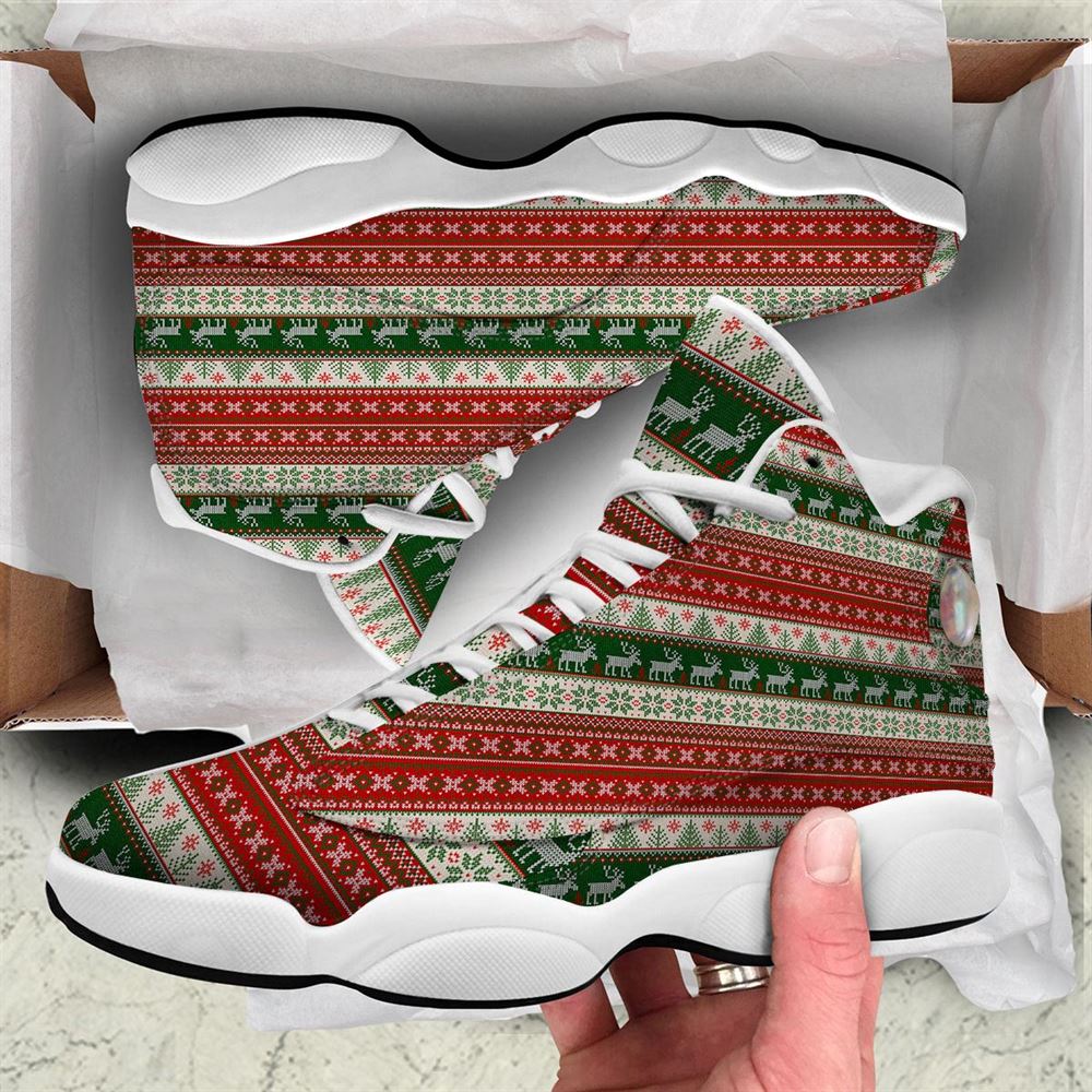 Christmas Basketball Shoes, Knitted Merry Christmas Print Pattern Jd13 Shoes For Men Women, Christmas Fashion Shoes