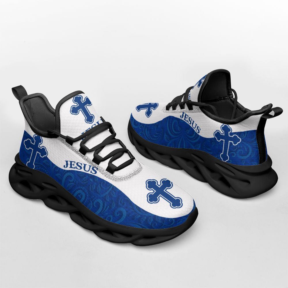 Christian Best Running Shoes, Jesus Running Sneakers Blue White Max Soul Shoes For Men And Women, Jesus Fashion Shoes