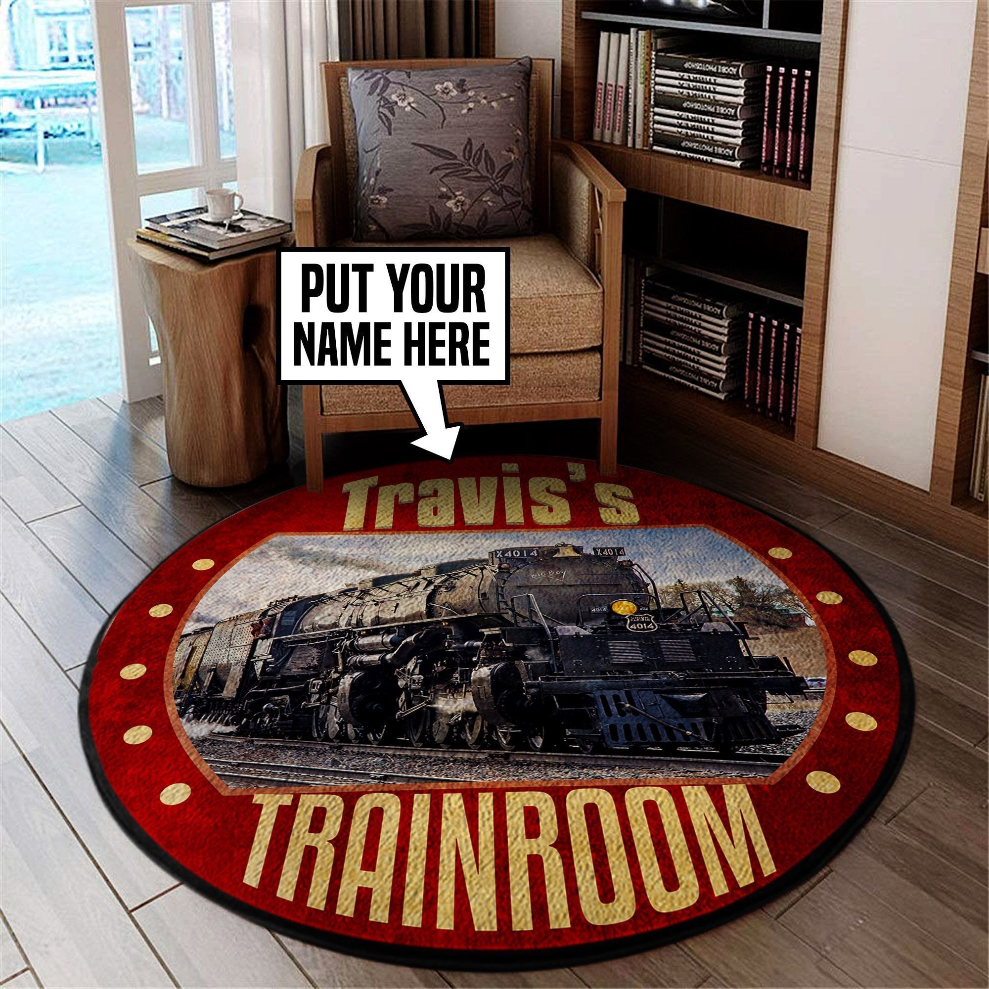 Personalized Union Pacific Big Bog 4014 Railroad Round Mat 05310 Living Room Rugs, Bedroom Rugs, Kitchen Rugs