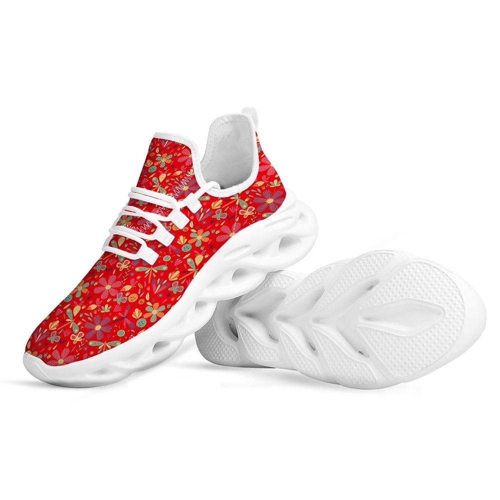 Floral Dragonfly Christmas Print Pattern White Max Soul Shoes For Men Women, Best Running Sneaker, Christmas Shoes, Winter Fashion Shoes