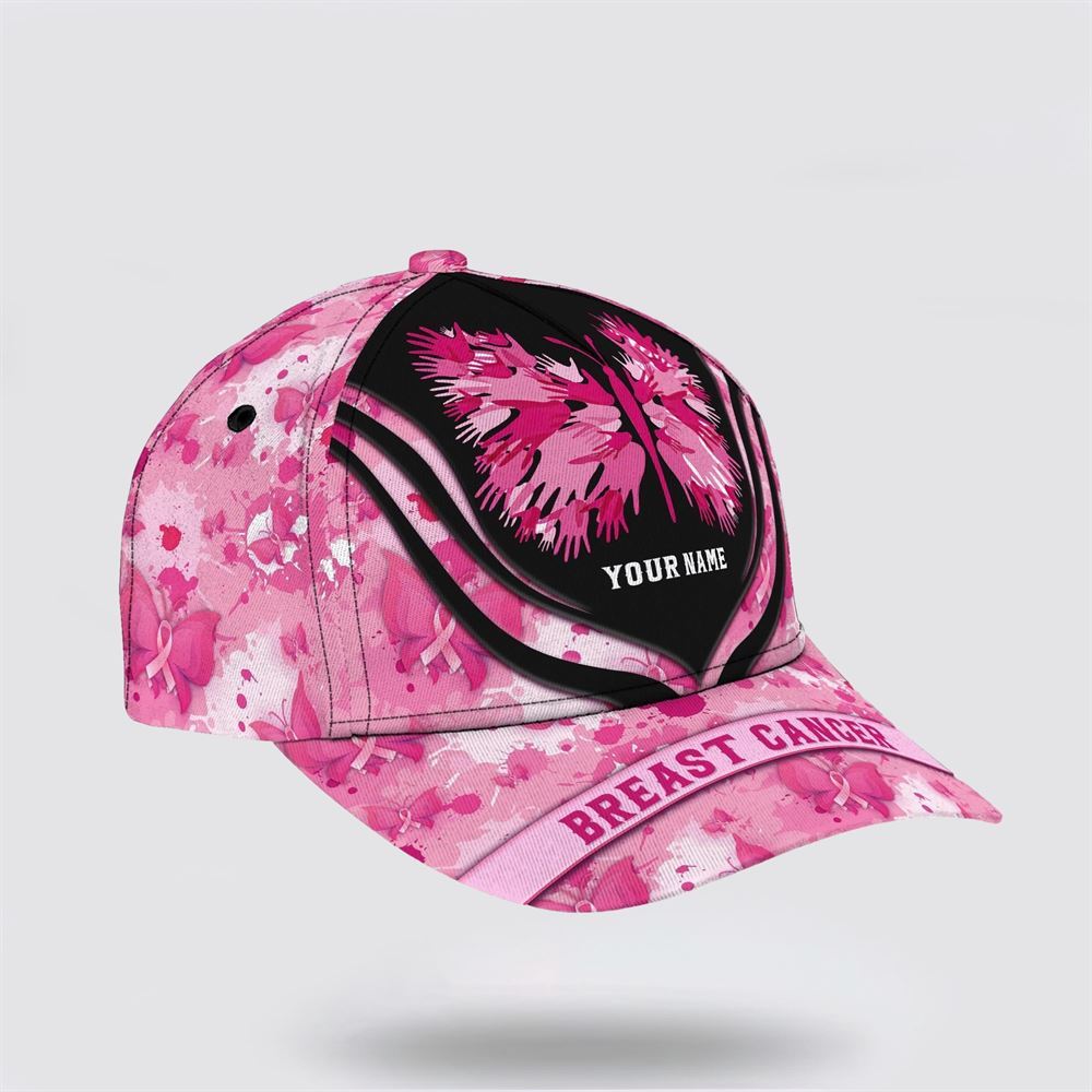 Customized Breast Cancer Awareness Butterfly Art Baseball Cap, Gifts For Breast Cancer Patients, Breast Cancer Hat