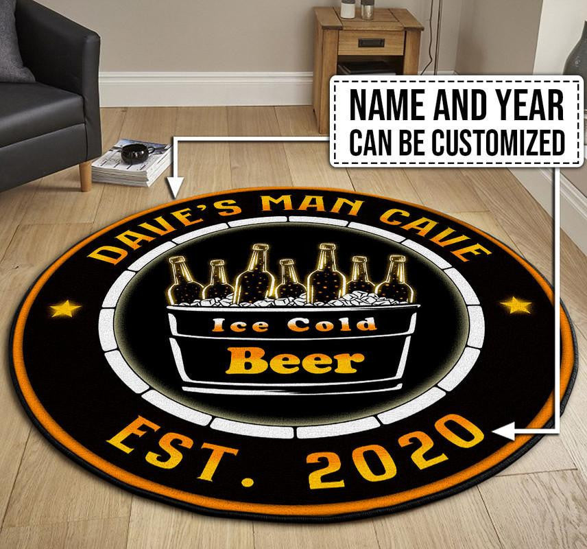 Personalized Man Cave Ice Cold Beer Round Mat Round Floor Mat Room Rugs Carpet Outdoor Rug Washable Rugs