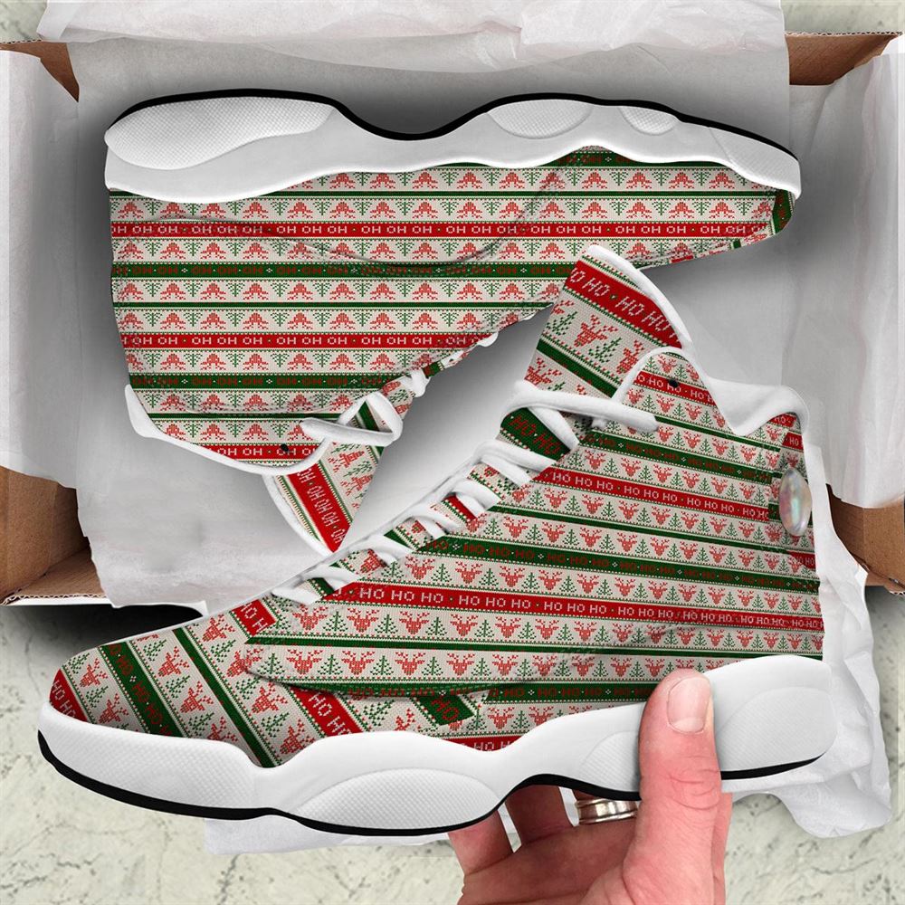 Christmas Basketball Shoes, Knitted Christmas Print Pattern Jd13 Shoes For Men Women, Christmas Fashion Shoes