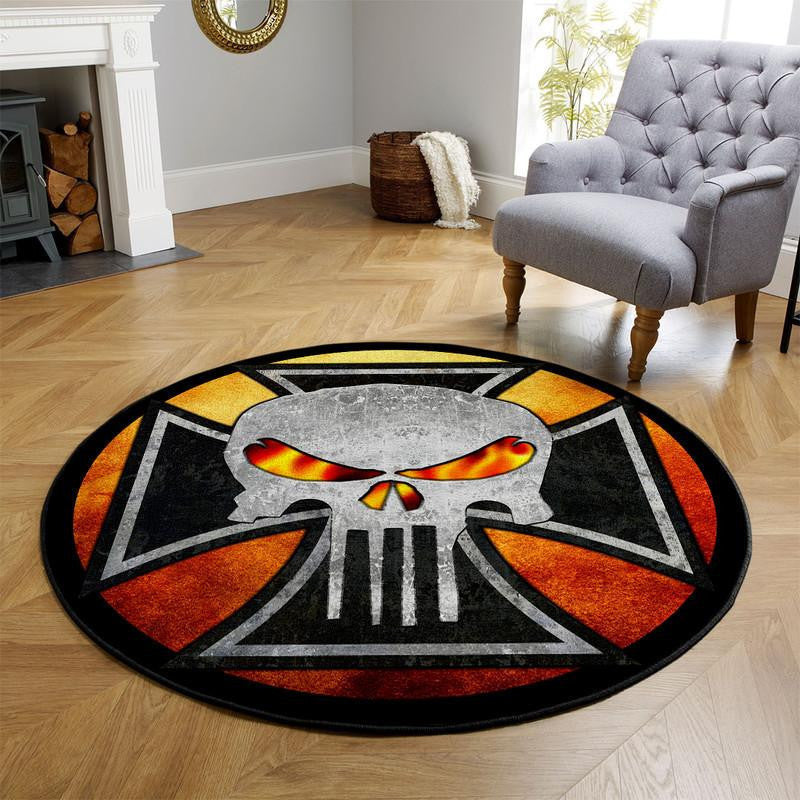 Rat Rod Iron Cross Skull Round Mat Round Floor Mat Room Rugs Carpet Outdoor Rug Washable Rugs