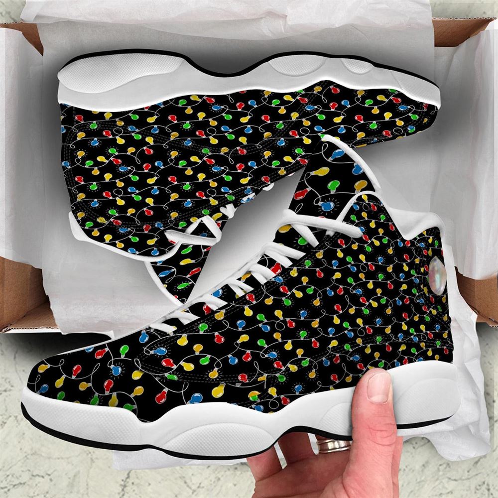 Christmas Basketball Shoes, String Lights Colorful Christmas Print Jd13 Shoes For Men Women, Christmas Fashion Shoes