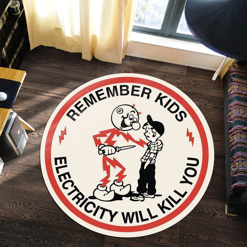 Reddy Kilowatt Knife Kid Electricity Kills Round Mat Round Floor Mat Room Rugs Carpet Outdoor Rug Washable Rugs