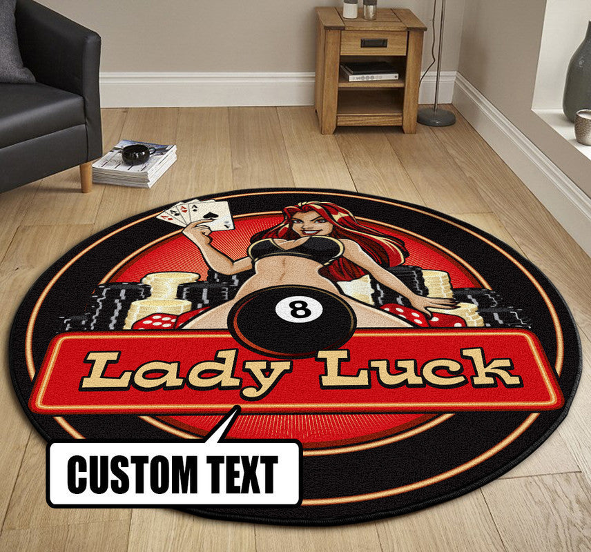 Personalized Lady Luck Garage Decor, Home Bar Decor Hot Rod Round Mat