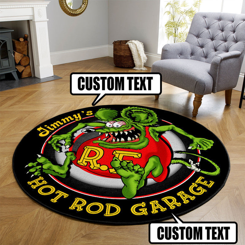 Personalized Hot Rod Garage Round Mat