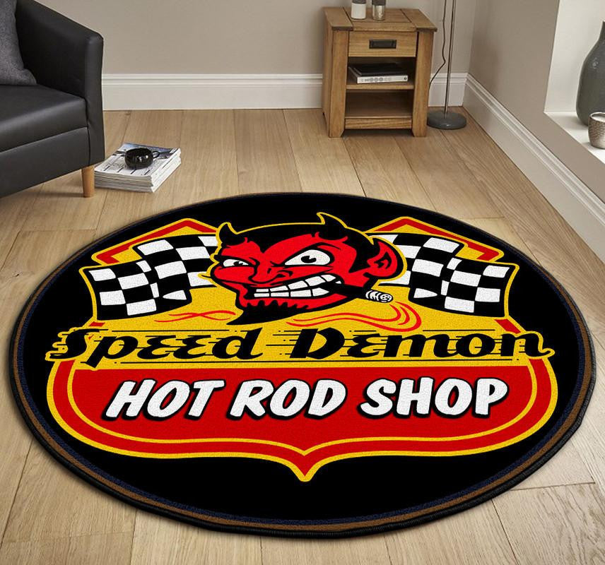 Speed Demon Hot Rod Shop Round Mat Round Floor Mat Room Rugs Carpet Outdoor Rug Washable Rugs