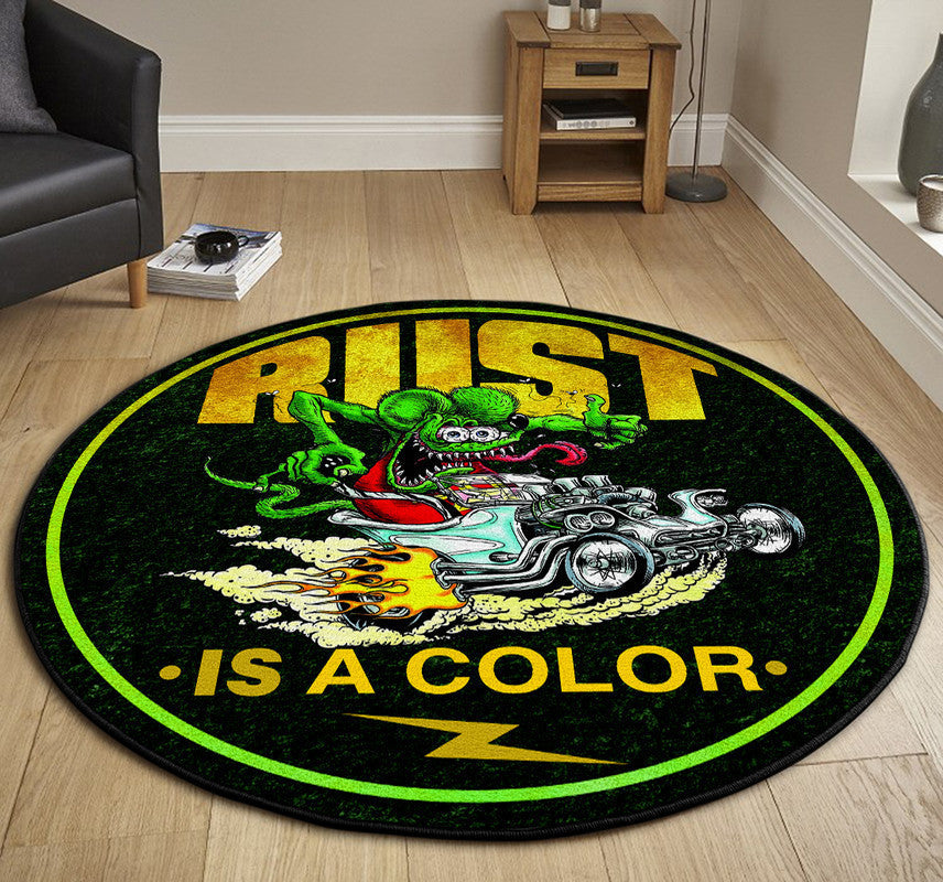 Rust Is A Color Rat Fink Round Mat Round Floor Mat Room Rugs Carpet Outdoor Rug Washable Rugs