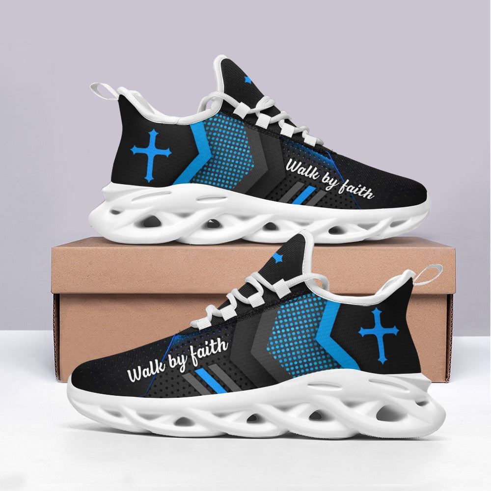 Christian Best Running Shoes, Blue Jesus Walk By Faith Running Shoes Max Soul Shoes For Men And Women, Jesus Fashion Shoes