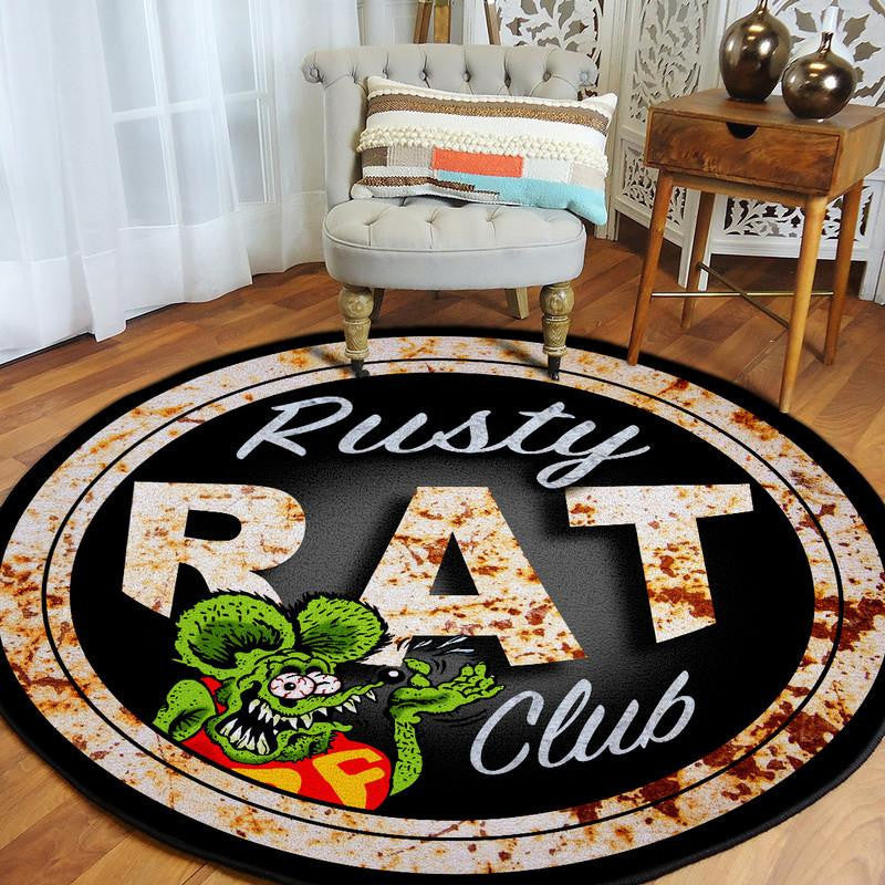 Rusty Rat Club Hot Rod Round Mat Round Floor Mat Room Rugs Carpet Outdoor Rug Washable Rugs