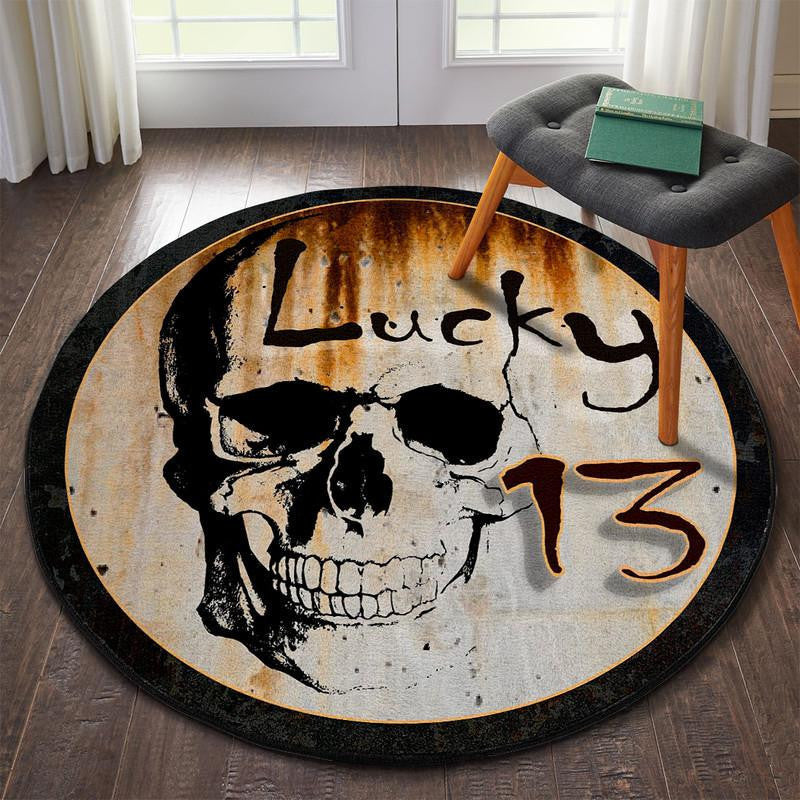 Phantom Series Lucky 13 Rat Rod Round Mat Round Floor Mat Room Rugs Carpet Outdoor Rug Washable Rugs