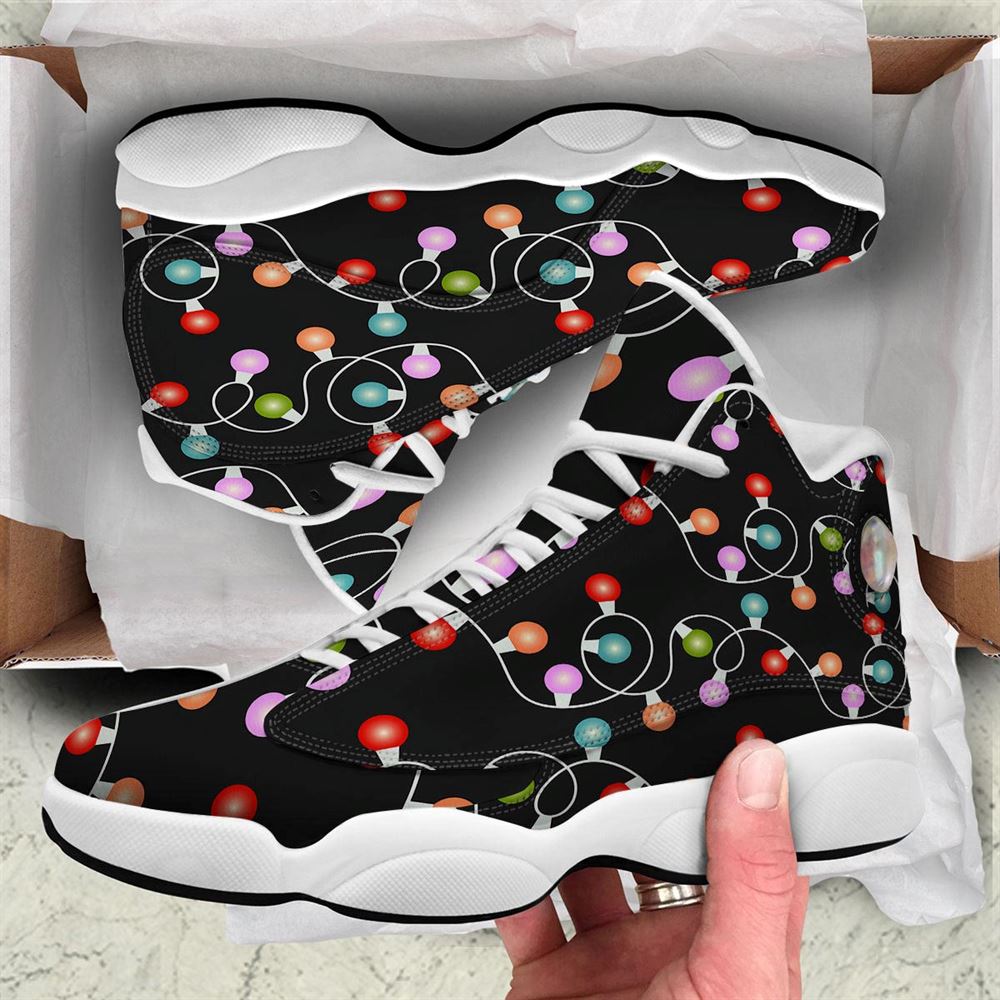 Christmas Basketball Shoes, String Lights LED Christmas Print Jd13 Shoes For Men Women, Christmas Fashion Shoes