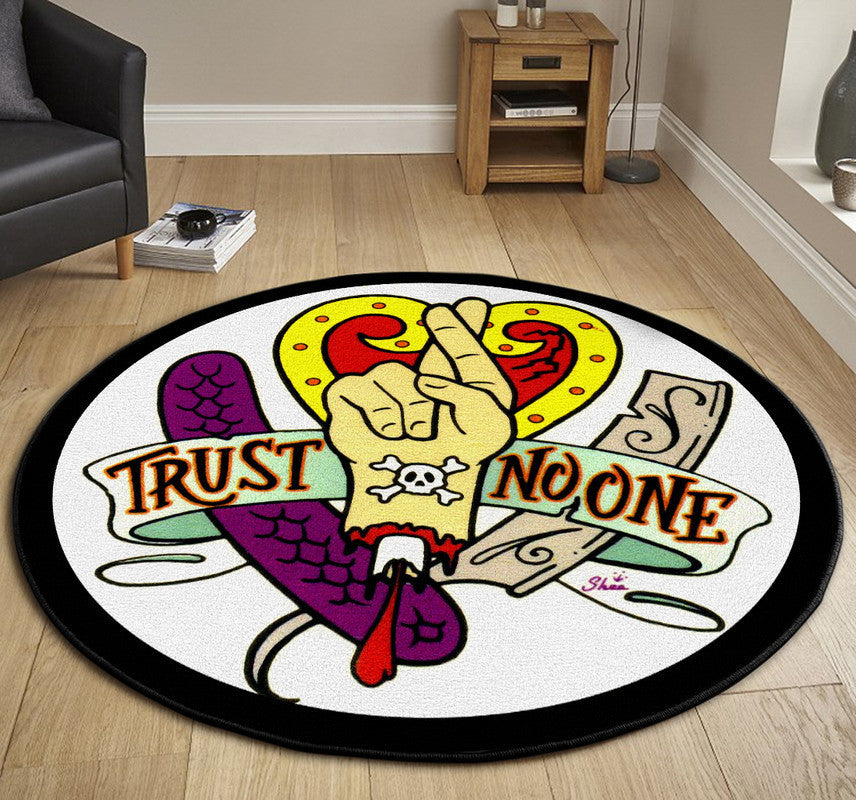 Tattoo Sticker Trust No One Hot Rod Drag Race Kustom Kulture Rockabill Round Mat Round Floor Mat Room Rugs Carpet Outdoor Rug Washable Rugs