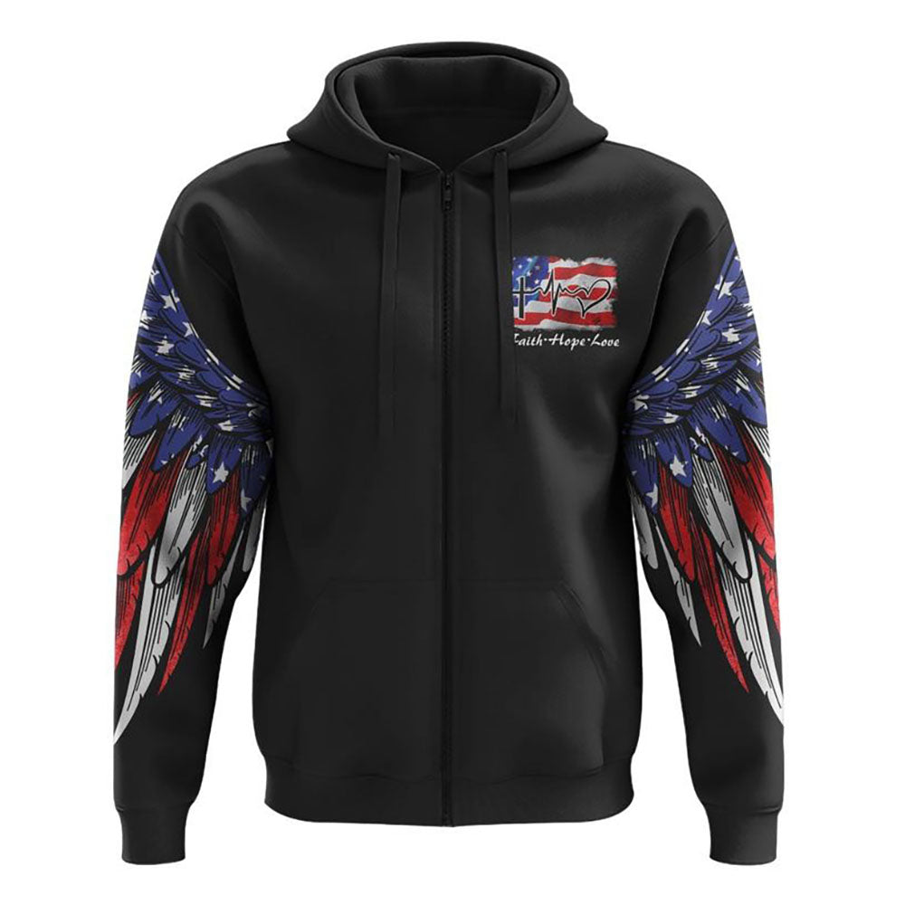 Faith American Flag Wings All Over Print 3D Hoodie, Christian Hoodie, Christian Sweatshirt, Bible Verse Shirt