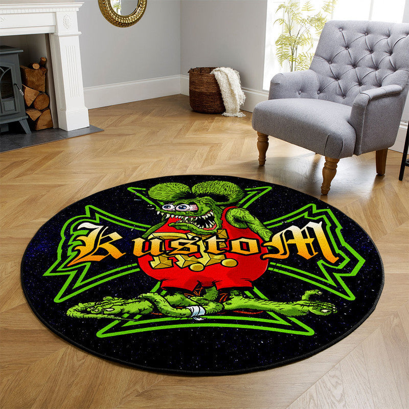 Rat Fink Hot Rod Garage Kustom Kulture Round Mat Round Floor Mat Room Rugs Carpet Outdoor Rug Washable Rugs