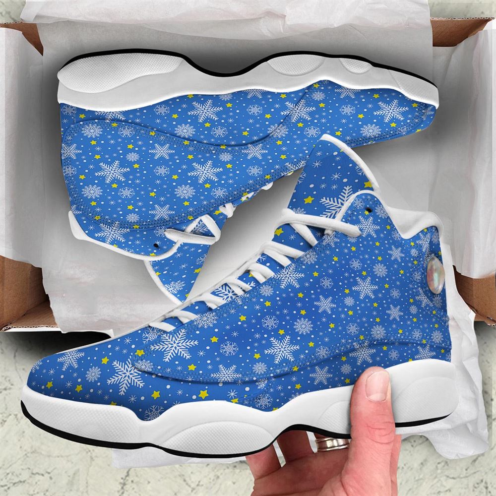 Christmas Basketball Shoes, Stars And Christmas Snowflakes Print Jd13 Shoes For Men Women, Christmas Fashion Shoes