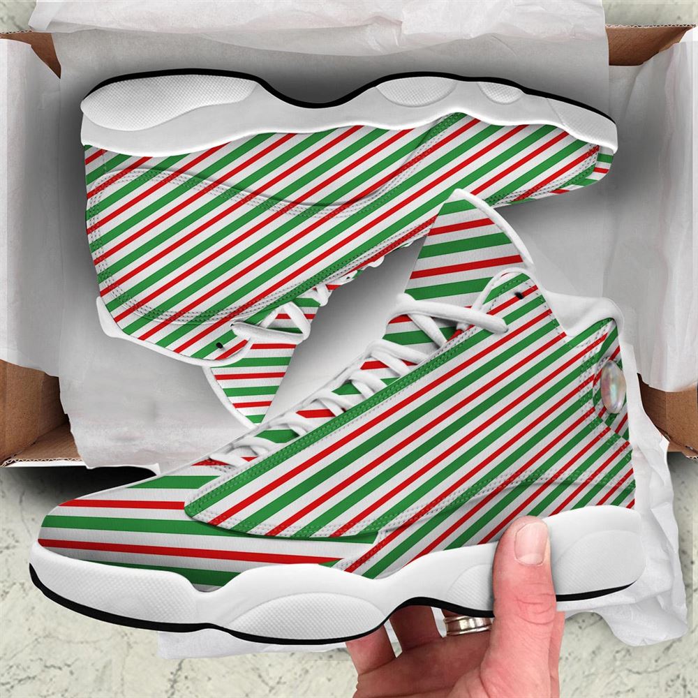 Christmas Basketball Shoes, Candy Cane Stripes Christmas Print Jd13 Shoes For Men Women, Christmas Fashion Shoes