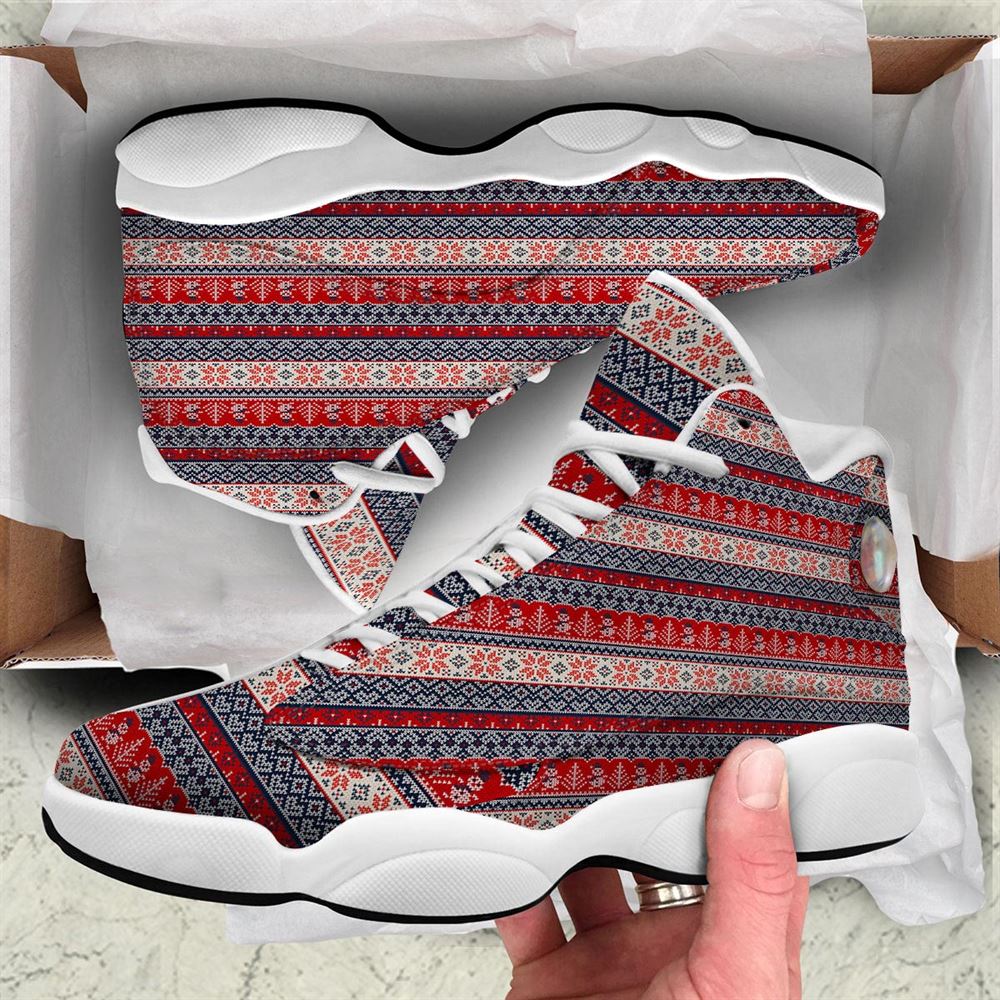 Christmas Basketball Shoes, Knitted Christmas Snowman Print Pattern Jd13 Shoes For Men Women, Christmas Fashion Shoes