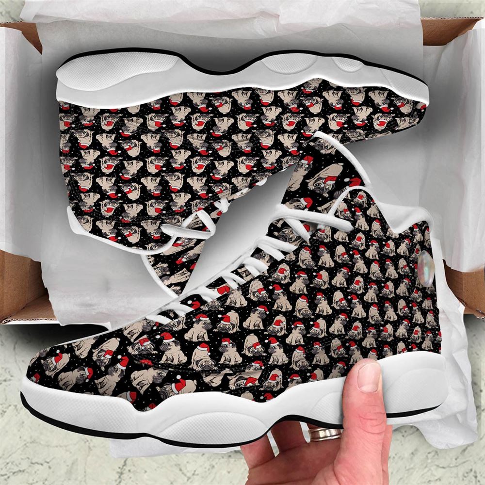 Christmas Basketball Shoes, Pug Christmas Santa Print Pattern Jd13 Shoes For Men Women, Christmas Fashion Shoes