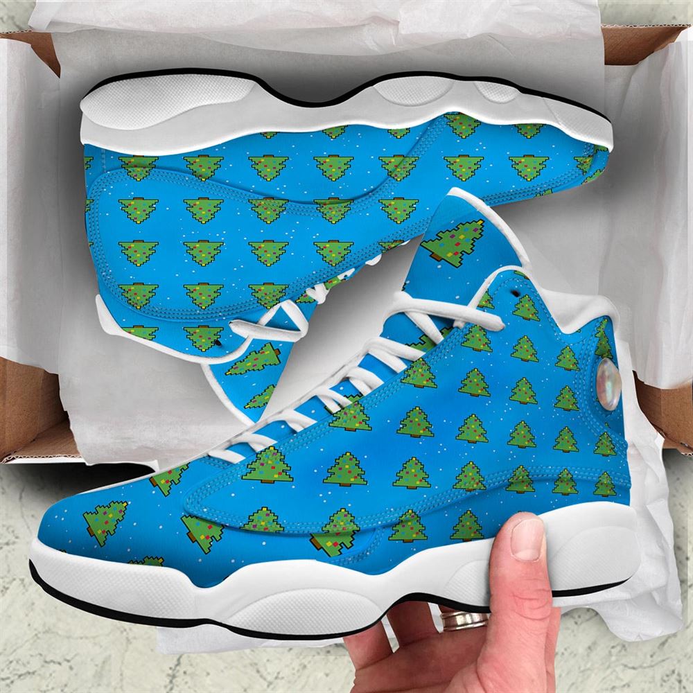 Christmas Basketball Shoes, Christmas Tree 8-Bit Pixel Print Pattern Jd13 Shoes For Men Women, Christmas Fashion Shoes