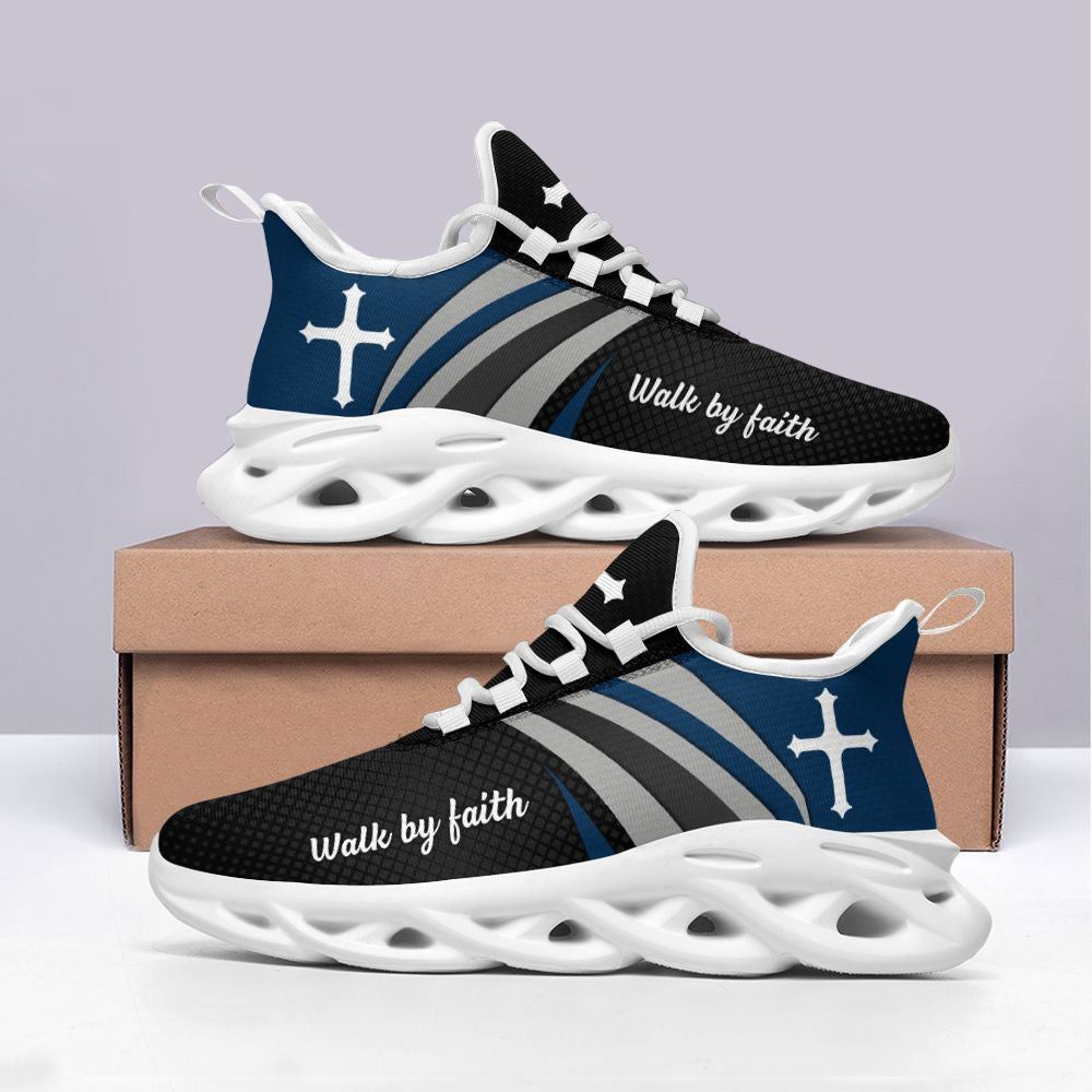 Christian Best Running Shoes, Jesus Walk By Faith Running Black Shoes Max Soul Shoes For Men And Women, Jesus Fashion Shoes