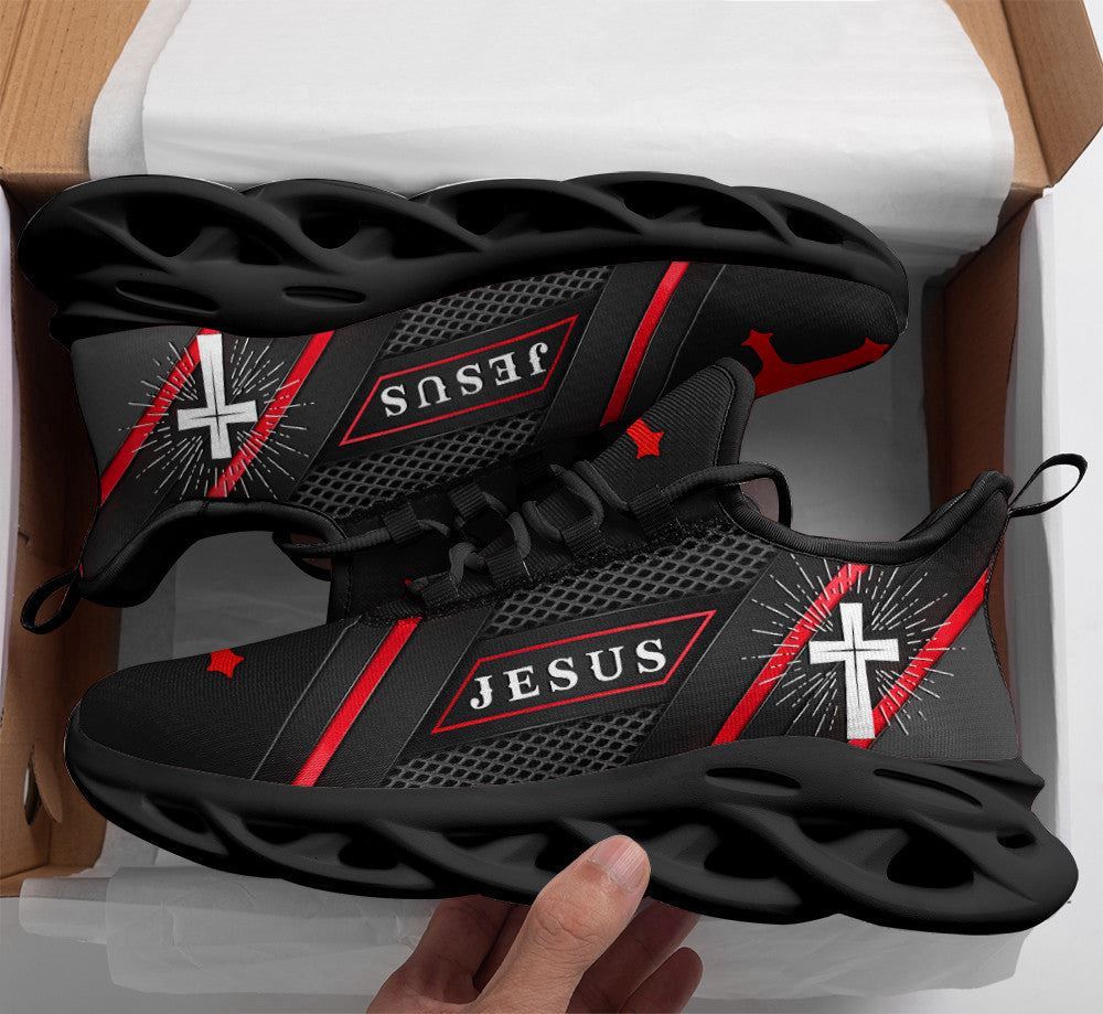 Christian Best Running Shoes, Jesus Running Sneakers Red Black Max Soul Shoes For Men And Women, Jesus Fashion Shoes