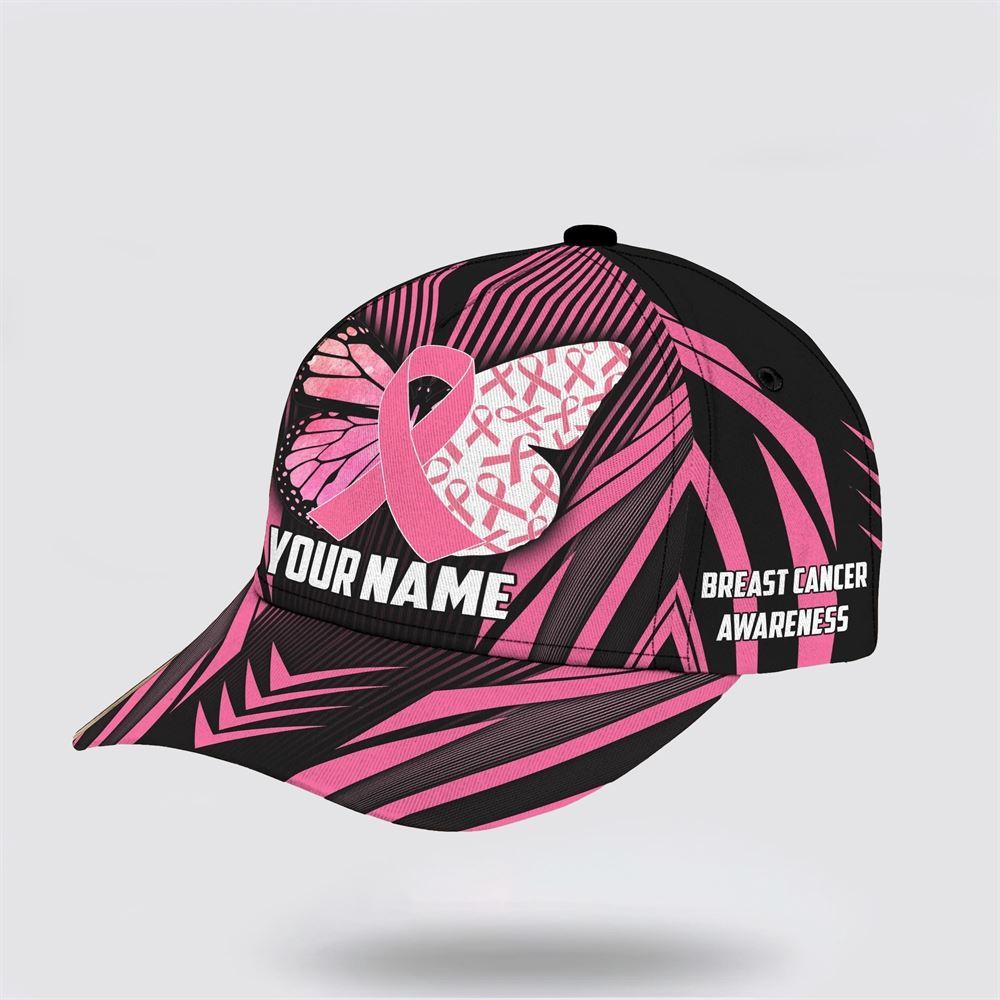 Customized Breast Cancer Awareness Butterfly Printed Baseball Cap, Gifts For Breast Cancer Patients, Breast Cancer Hat