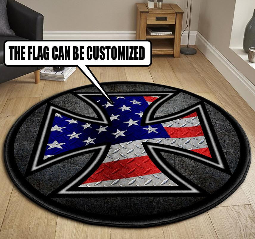 Personalized Rat Rot Iron Cross Flag Round Mat Round Floor Mat Room Rugs Carpet Outdoor Rug Washable Rugs