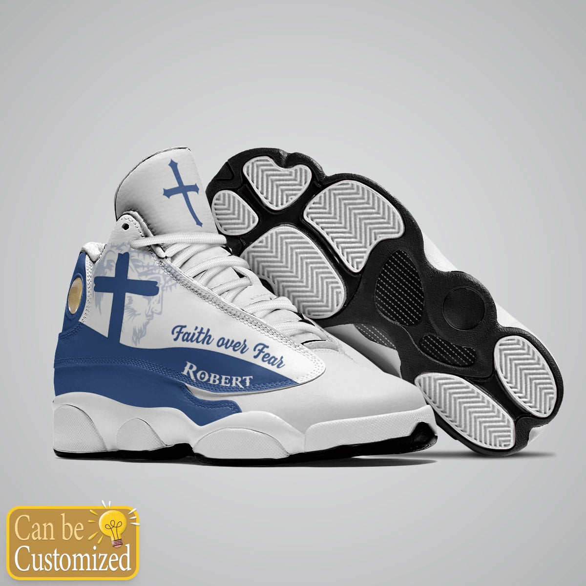 Jesus Faith Over Fear Light Blue Custom Name Jd13 Shoes For Man And Women, Christian Basketball Shoes, Gifts For Christian, God Shoes