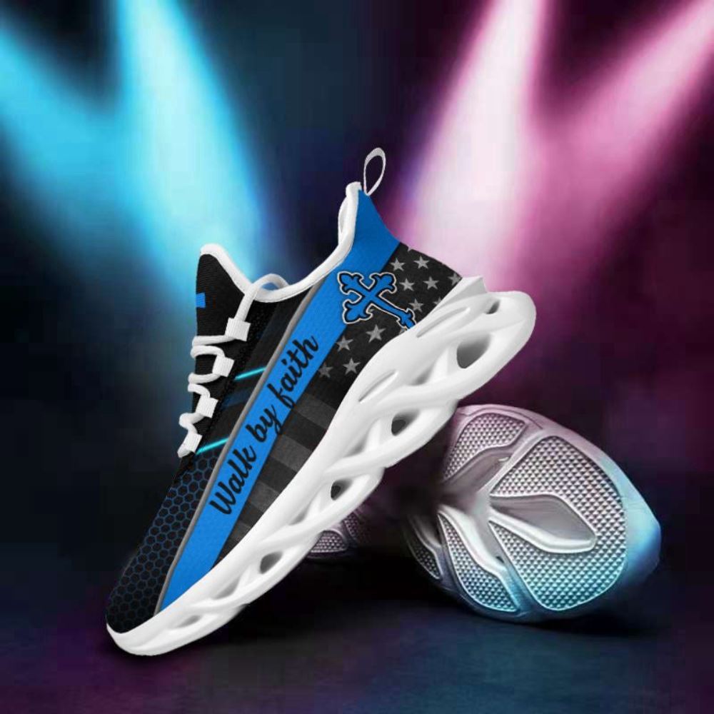 Christian Best Running Shoes, Jesus Blue Walk By Faith Running Sneakers Max Soul Shoes For Men And Women, Jesus Fashion Shoes