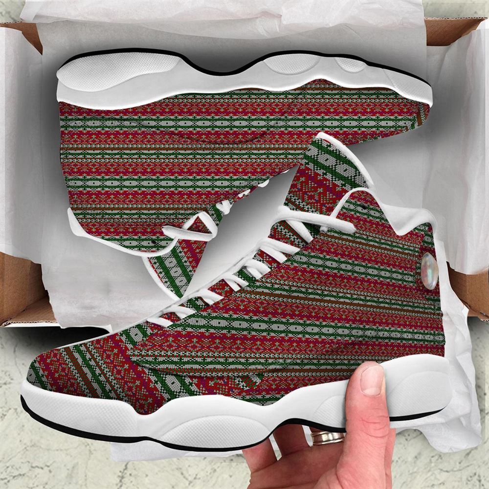 Christmas Basketball Shoes, Holiday Knitted Christmas Print Pattern Jd13 Shoes For Men Women, Christmas Fashion Shoes