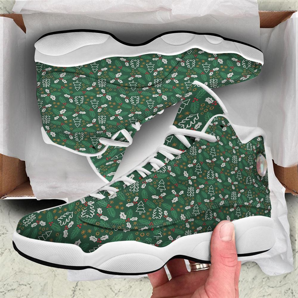 Christmas Basketball Shoes, Ivy Leaf Christmas Print Pattern Jd13 Shoes For Men Women, Christmas Fashion Shoes