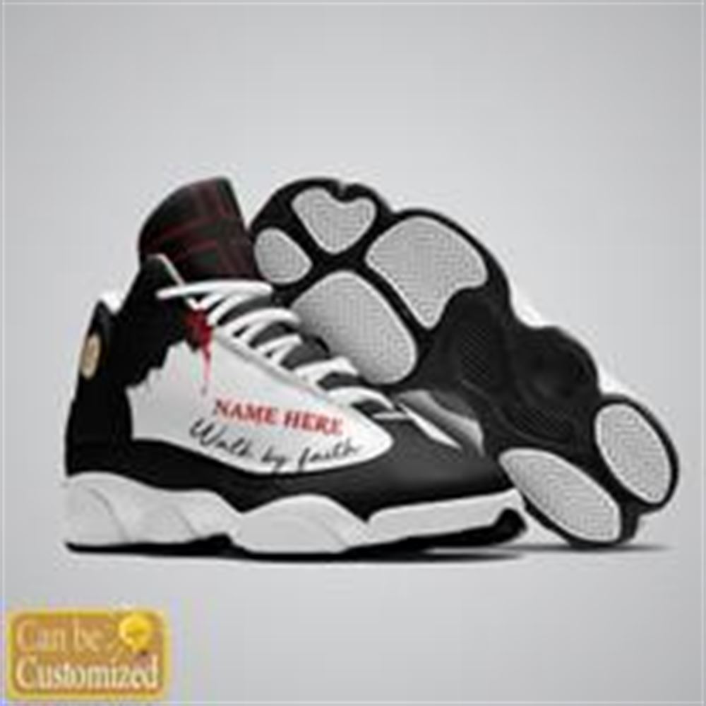 Jesus Walk By Faith Black And White Custom Name Jd13 Shoes For Man And Women, Christian Basketball Shoes, Gifts For Christian, God Shoes