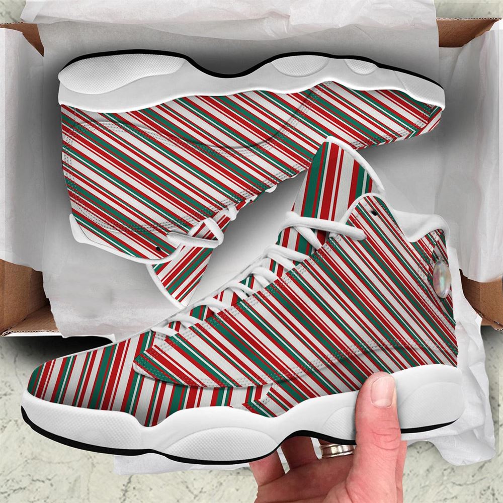 Christmas Basketball Shoes, Candy Cane Stripe Christmas Print Jd13 Shoes For Men Women, Christmas Fashion Shoes