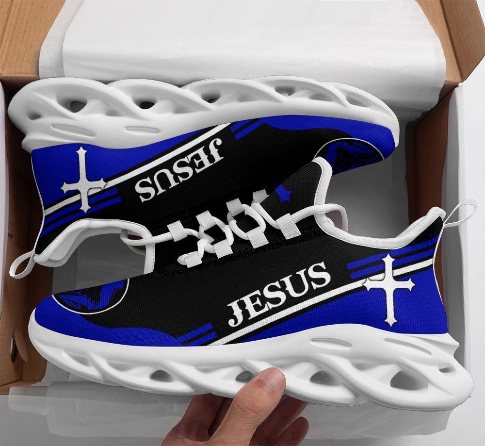 Christian Best Running Shoes, Jesus Blue Running Sneakers Max Soul Shoes For Men And Women, Jesus Fashion Shoes