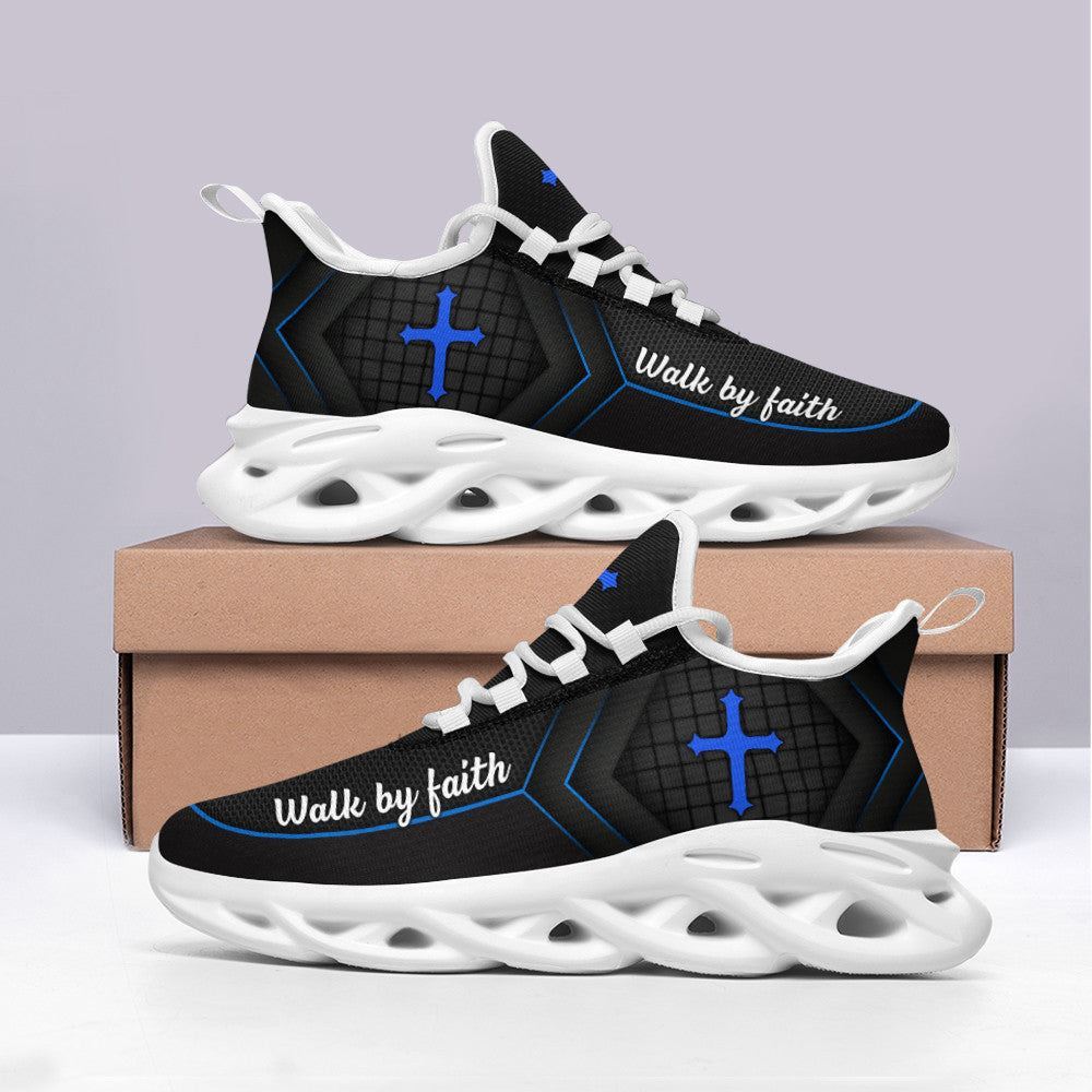 Christian Best Running Shoes, Jesus Walk By Faith Running Sneakers Christ Black Max Soul Shoes For Men And Women, Jesus Fashion Shoes